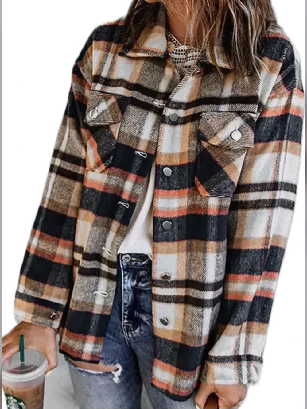 Jane fuzzy plaid shacket